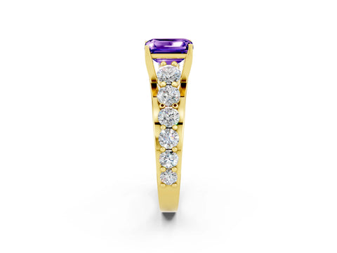 Yellow gold Emerald Cut Tanzanite Engagement Ring with Pavé Band and Four-Prong Setting_2