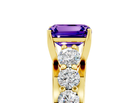 Yellow gold Emerald Cut Tanzanite Engagement Ring with Pavé Band and Four-Prong Setting_5