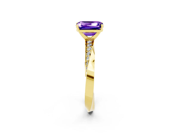 Yellow gold Emerald Cut Tanzanite Engagement Ring with Side Stone Accents and Four-Prong Setting