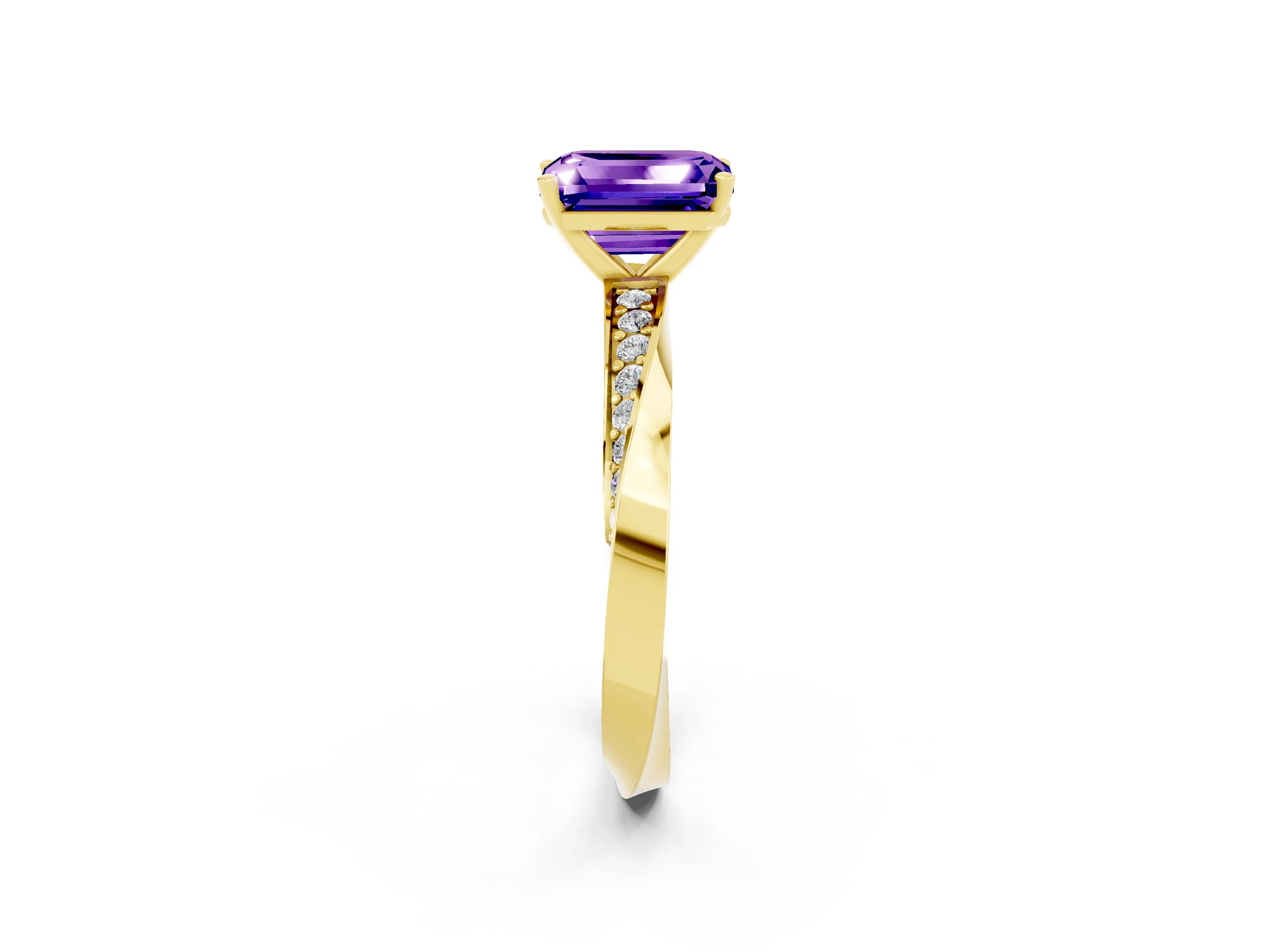 Yellow gold Emerald Cut Tanzanite Engagement Ring with Side Stone Accents and Four-Prong Setting_29
