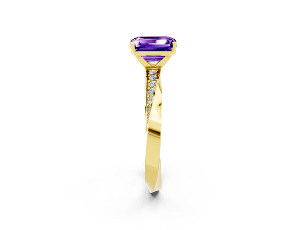 Yellow gold Emerald Cut Tanzanite Engagement Ring with Side Stone Accents and Four-Prong Setting