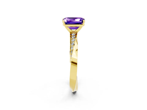 Yellow gold Emerald Cut Tanzanite Engagement Ring with Side Stone Accents and Four-Prong Setting_29