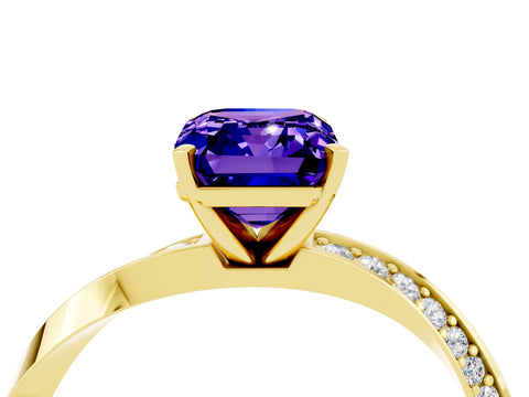 Yellow gold Emerald Cut Tanzanite Engagement Ring with Side Stone Accents and Four-Prong Setting_31