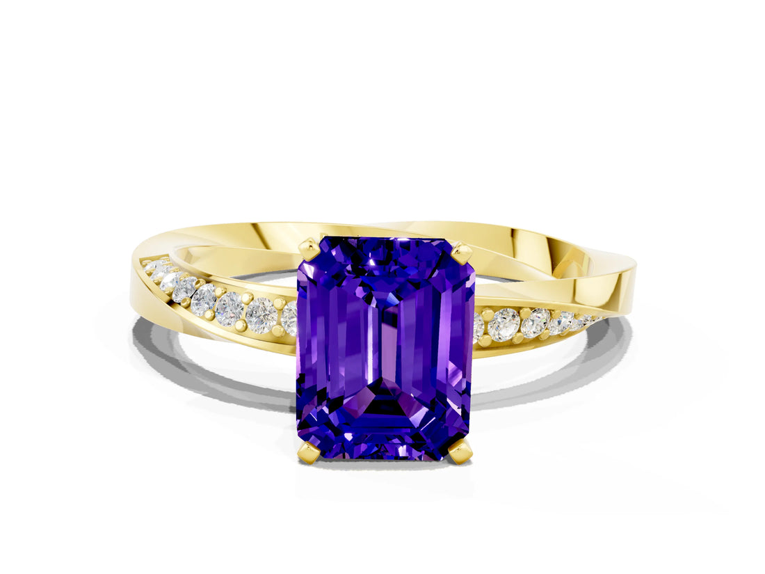 Yellow gold Emerald Cut Tanzanite Engagement Ring with Side Stone Accents and Four-Prong Setting_60