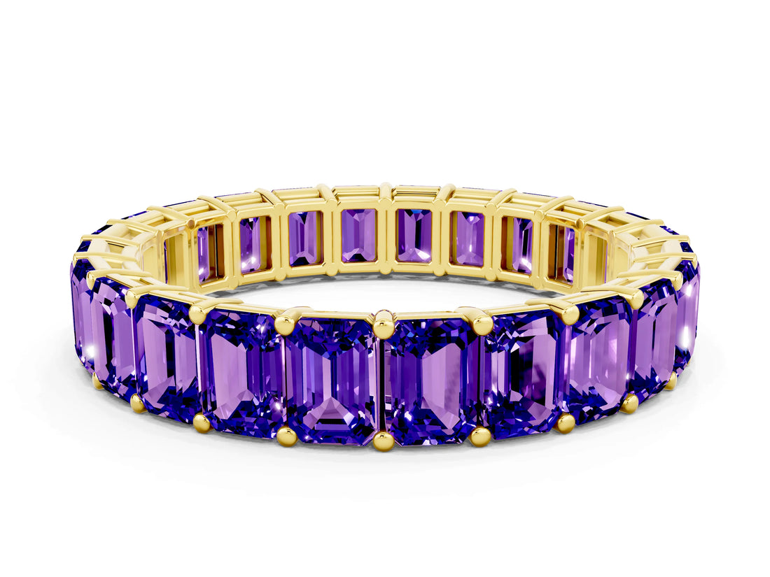 Yellow gold Emerald Cut Tanzanite Eternity Band with Shared Prong Setting_6