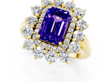 Yellow gold Emerald Cut Tanzanite Floral Double Halo Engagement Ring with Prong Setting_61