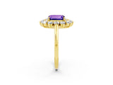 Yellow gold Emerald Cut Tanzanite Floral Double Halo Engagement Ring with Prong Setting_62