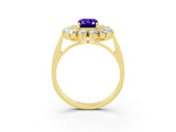 Yellow gold Emerald Cut Tanzanite Floral Double Halo Engagement Ring with Prong Setting_63