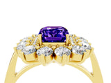 Yellow gold Emerald Cut Tanzanite Floral Double Halo Engagement Ring with Prong Setting_64