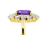 Yellow gold Emerald Cut Tanzanite Floral Double Halo Engagement Ring with Prong Setting_65