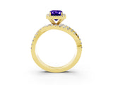 Yellow gold Emerald Cut Tanzanite Halo Ring with Round Split Shank and Prong Setting_51