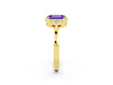Yellow gold Emerald Cut Tanzanite Halo Ring with Tapered Band and Four-Prong Setting_2