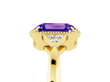 Yellow gold Emerald Cut Tanzanite Halo Ring with Tapered Band and Four-Prong Setting_5