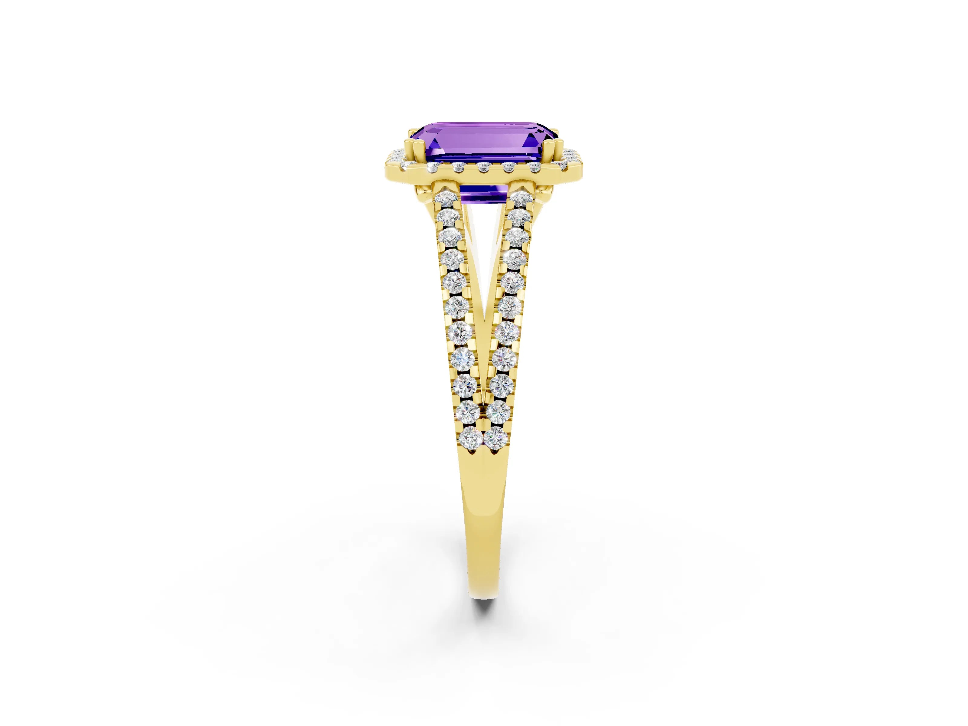 Yellow gold Emerald Cut Tanzanite Halo Split Shank Engagement Ring_14