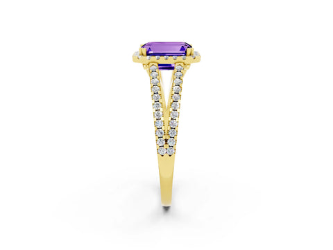 Yellow gold Emerald Cut Tanzanite Halo Split Shank Engagement Ring_14