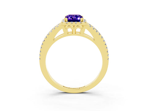 Yellow gold Emerald Cut Tanzanite Halo Split Shank Engagement Ring_15