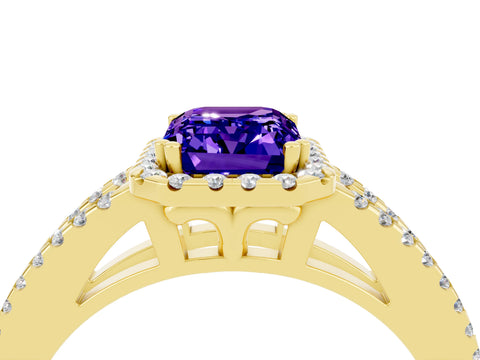 Yellow gold Emerald Cut Tanzanite Halo Split Shank Engagement Ring_16