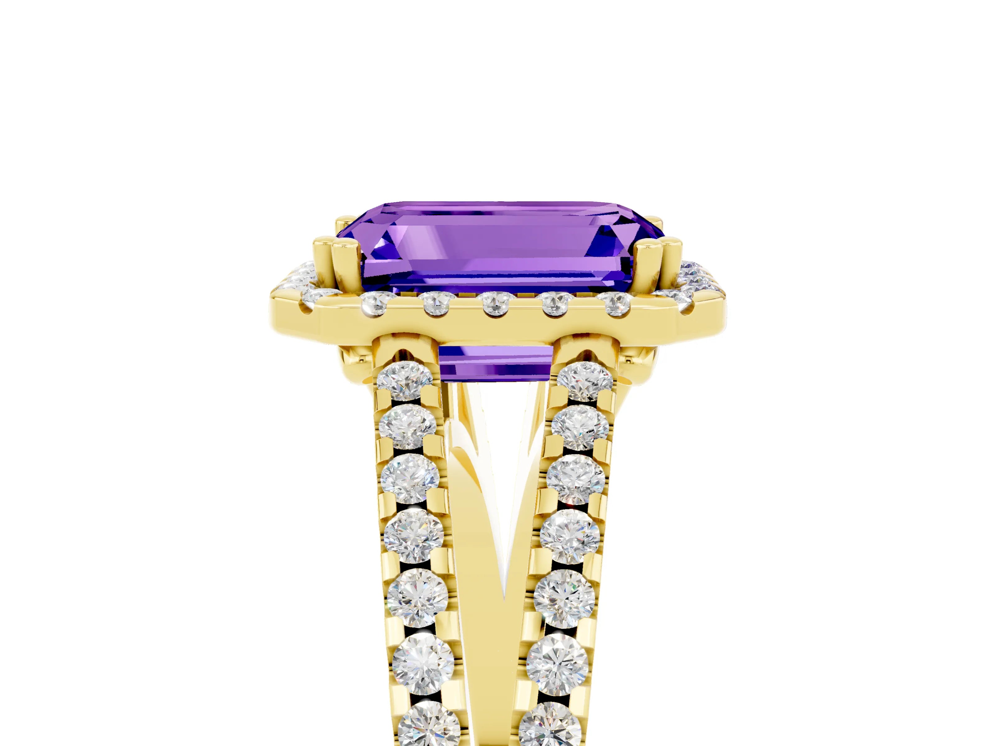 Yellow gold Emerald Cut Tanzanite Halo Split Shank Engagement Ring_17