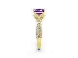 Yellow gold Emerald Cut Tanzanite Halo Twist Band Solitaire Prong Setting Ring_2
