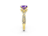 Yellow gold Emerald Cut Tanzanite  Halo Twist Band Solitaire Prong Setting Ring_26