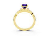 Yellow gold Emerald Cut Tanzanite  Halo Twist Band Solitaire Prong Setting Ring_27