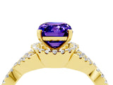 Yellow gold Emerald Cut Tanzanite  Halo Twist Band Solitaire Prong Setting Ring_28