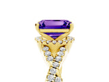 Yellow gold Emerald Cut Tanzanite  Halo Twist Band Solitaire Prong Setting Ring_29