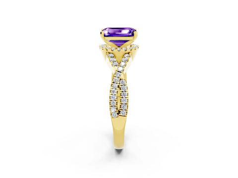 Yellow gold Emerald Cut Tanzanite Halo Twist Band Solitaire Prong Setting Ring_2