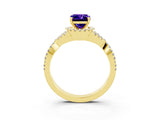Yellow gold Emerald Cut Tanzanite Halo Twist Band Solitaire Prong Setting Ring_3
