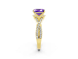 Yellow gold Emerald Cut Tanzanite  Halo Twist Band Solitaire Prong Setting Ring_44