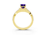 Yellow gold Emerald Cut Tanzanite  Halo Twist Band Solitaire Prong Setting Ring_45