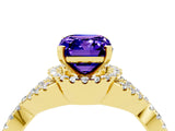 Yellow gold Emerald Cut Tanzanite  Halo Twist Band Solitaire Prong Setting Ring_46