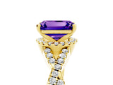 Yellow gold Emerald Cut Tanzanite  Halo Twist Band Solitaire Prong Setting Ring_47