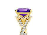 Yellow gold Emerald Cut Tanzanite Halo Twist Band Solitaire Prong Setting Ring_5