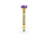 Yellow gold Emerald Cut Tanzanite Milgrain Pavé Engagement Ring with Four-Prong Setting_14