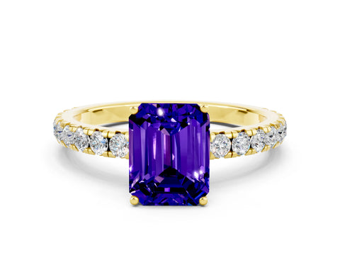 Yellow gold Emerald Cut Tanzanite Pavé Solitaire Engagement Ring with Four-Prong Setting_12
