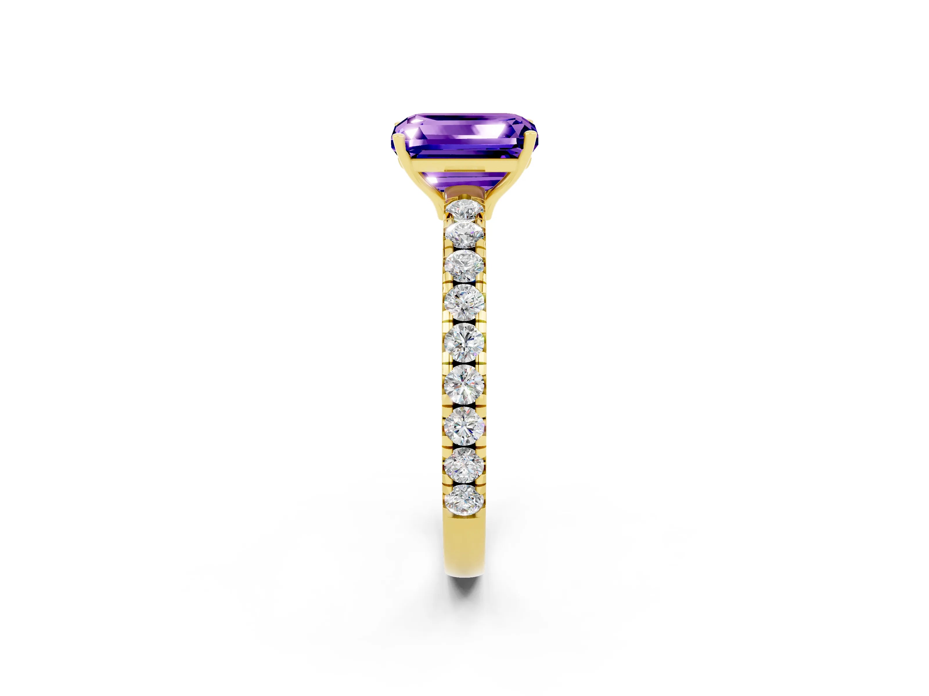 Yellow gold Emerald Cut Tanzanite Pavé Solitaire Engagement Ring with Four-Prong Setting_14