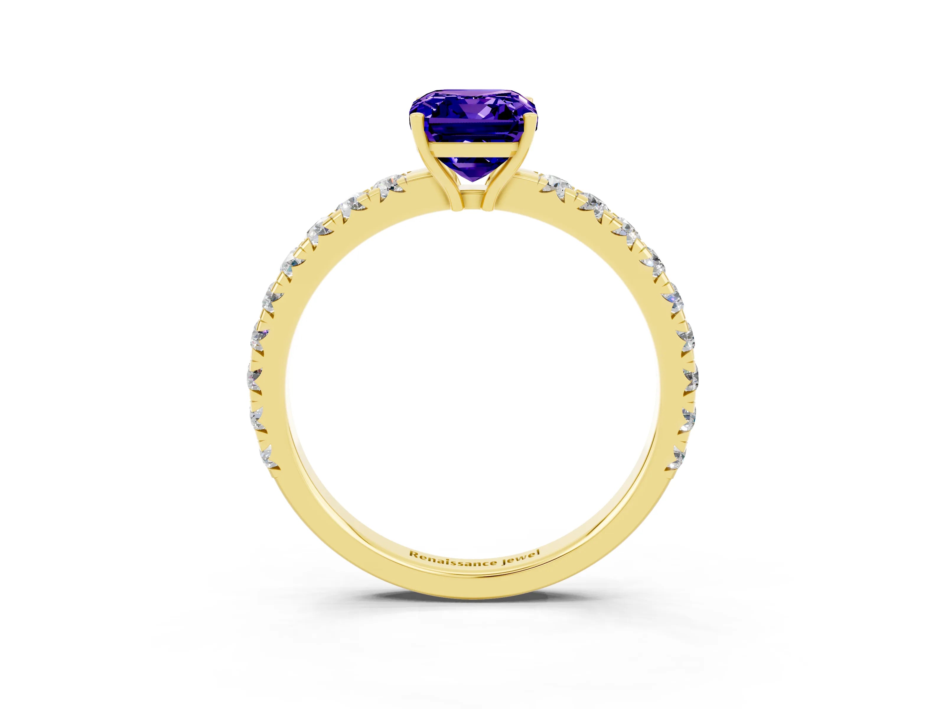 Yellow gold Emerald Cut Tanzanite Pavé Solitaire Engagement Ring with Four-Prong Setting_15