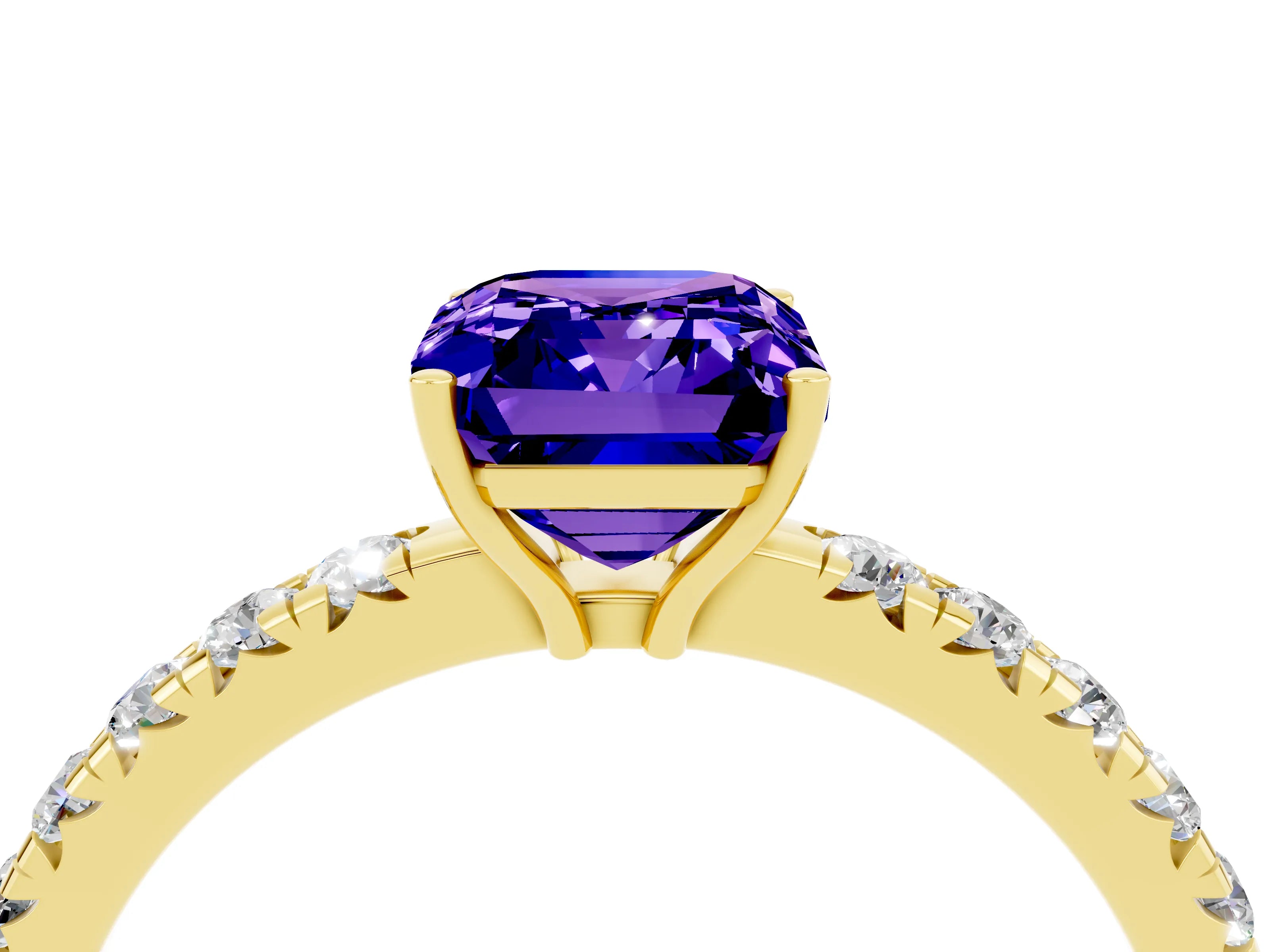 Yellow gold Emerald Cut Tanzanite Pavé Solitaire Engagement Ring with Four-Prong Setting_16