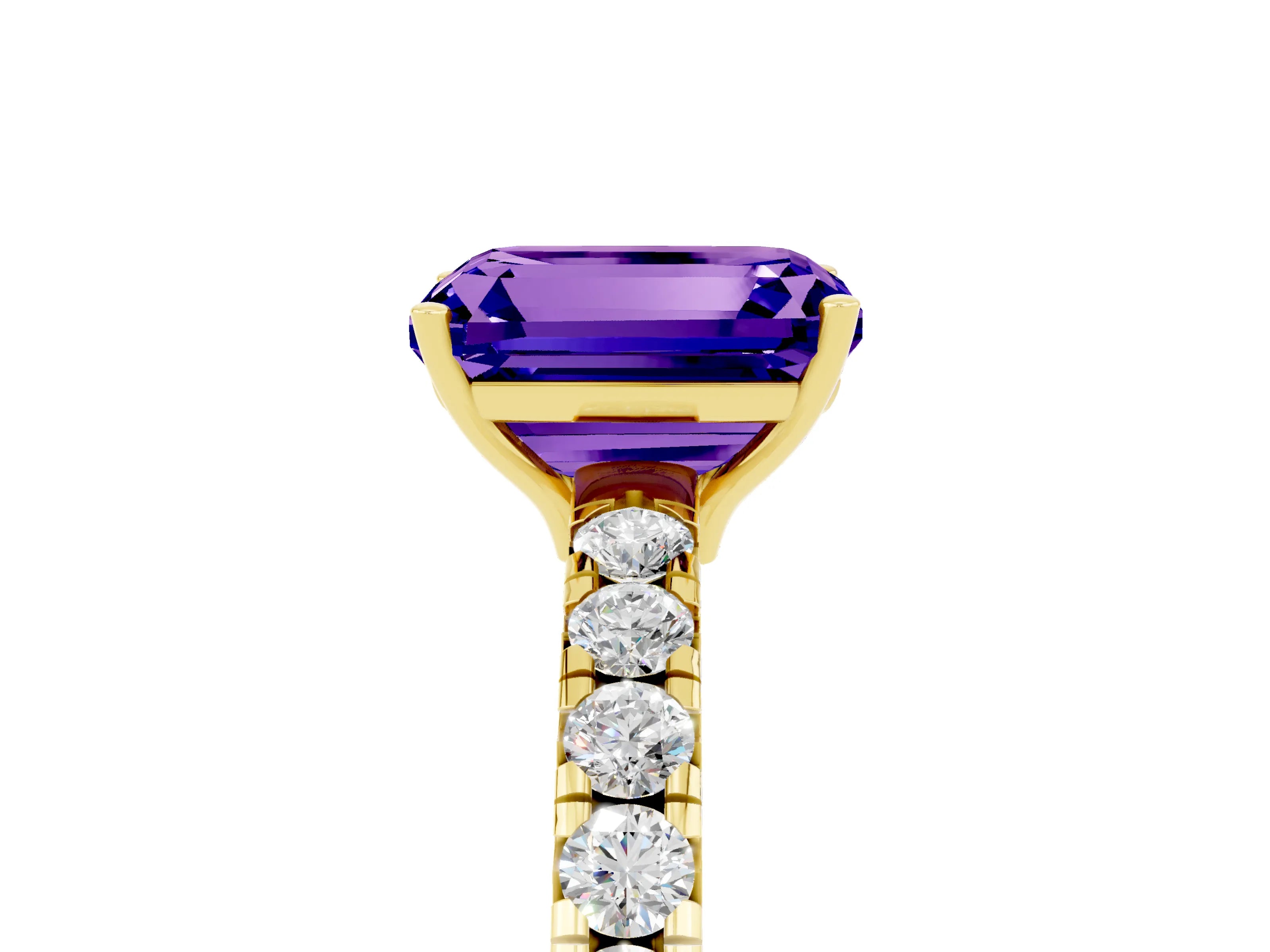 Yellow gold Emerald Cut Tanzanite Pavé Solitaire Engagement Ring with Four-Prong Setting_17