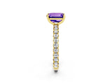 Yellow gold Emerald Cut Tanzanite Pavé Solitaire Ring with Round Band and Prong Setting_26