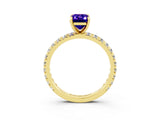 Yellow gold Emerald Cut Tanzanite Pavé Solitaire Ring with Round Band and Prong Setting_27