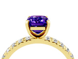 Yellow gold Emerald Cut Tanzanite Pavé Solitaire Ring with Round Band and Prong Setting_28