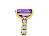 Yellow gold Emerald Cut Tanzanite Pavé Solitaire Ring with Round Band and Prong Setting_29