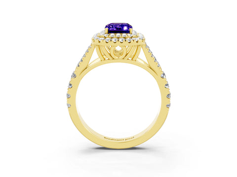 Yellow gold Emerald Cut Tanzanite Pavé Split Shank Double Halo Engagement Ring_3