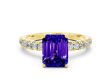 Yellow gold Emerald Cut Tanzanite Pave Band Solitaire Ring with Four-Prong Setting_24