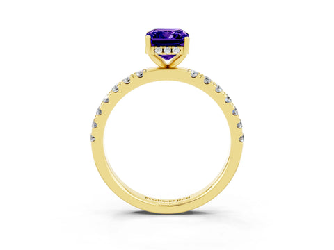 Yellow gold Emerald Cut Tanzanite Pave Band Solitaire Ring with Four-Prong Setting_27