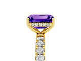 Yellow gold Emerald Cut Tanzanite Pave Band Solitaire Ring with Four-Prong Setting_29