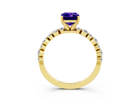 Yellow gold Emerald Cut Tanzanite Prong Set Engagement Ring with Pavé Band_3
