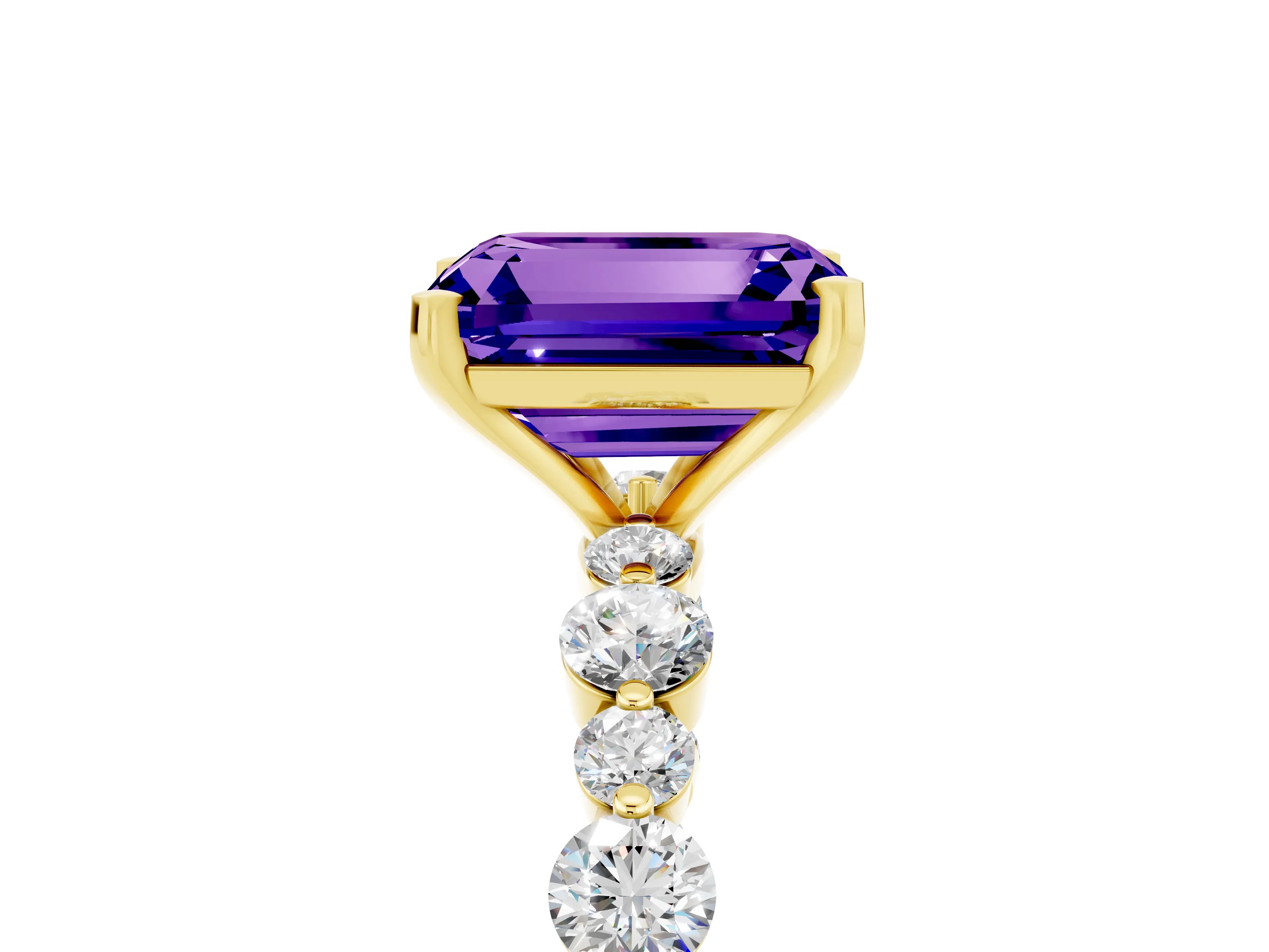 Yellow gold Emerald Cut Tanzanite Prong Set Engagement Ring with Pavé Band_5